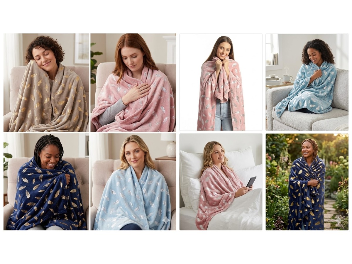 Elegancia Flannel Leaf Foil Blanket 127x152CM