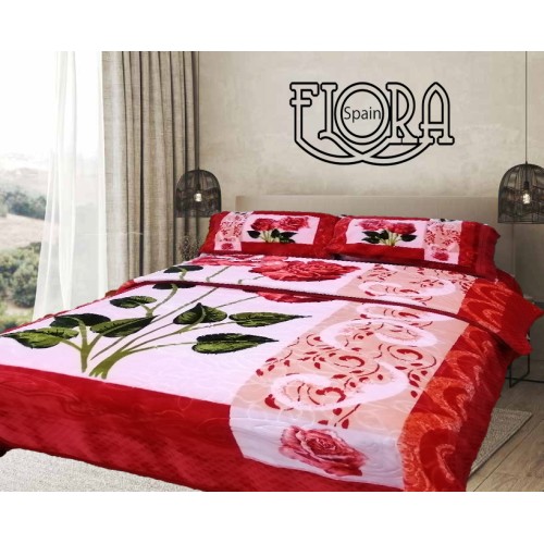 FLORA Classic 4Pc Blanket Set 220x240CM G4769 Brown-Blue-Red