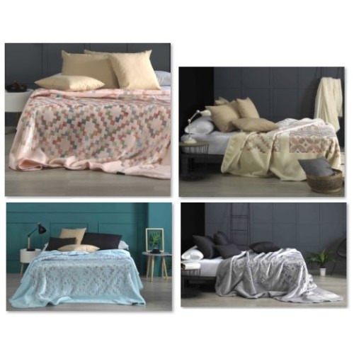 MORA 3D ART Blanket King 220x240CM J65 Blue-Pink-Grey-Cream