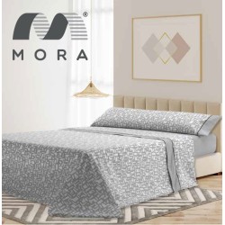 Mora Bedsheet Set 4pc King 270x270 CM  M83 Biege - Grey   Mora Bedsheet Set 4pc King 270x270 CM  M83 Biege - Grey